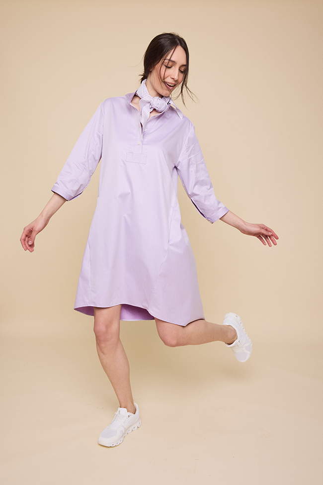 Flared Sleep Shirt Lavender Cotton Shirting