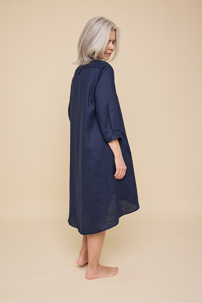 Flared Sleep Shirt Navy Linen