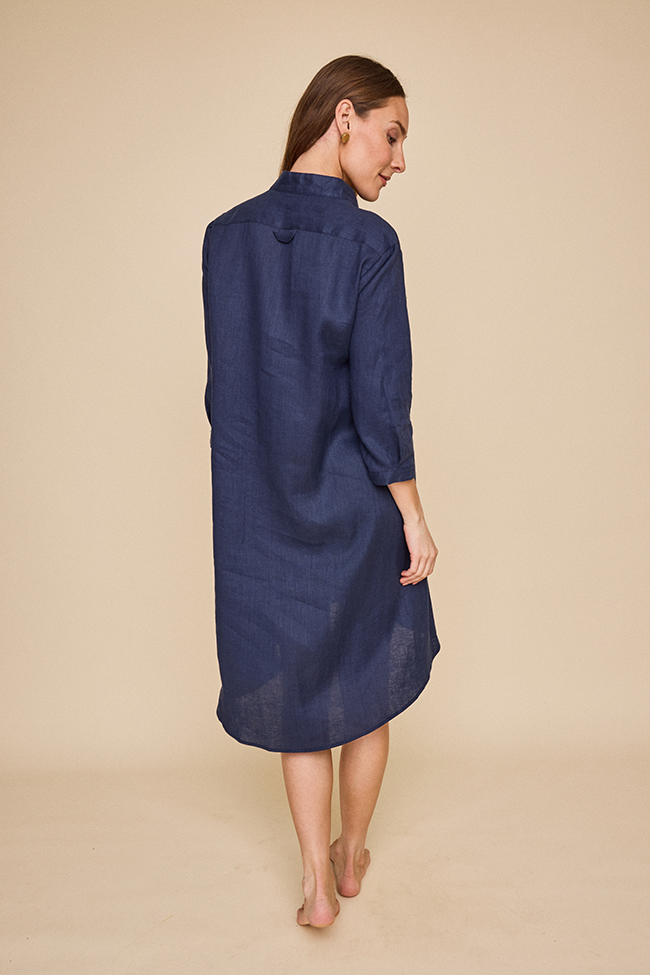 Flared Sleep Shirt Navy Linen