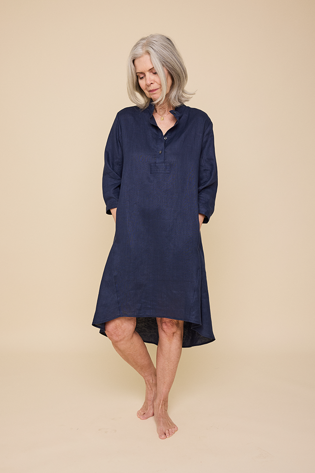 Flared Sleep Shirt Navy Linen