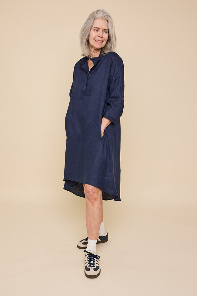 Flared Sleep Shirt Navy Linen
