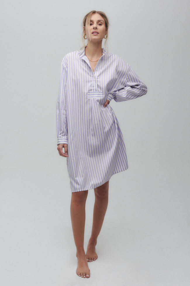 Long Sleep Shirt Lavender Stripe