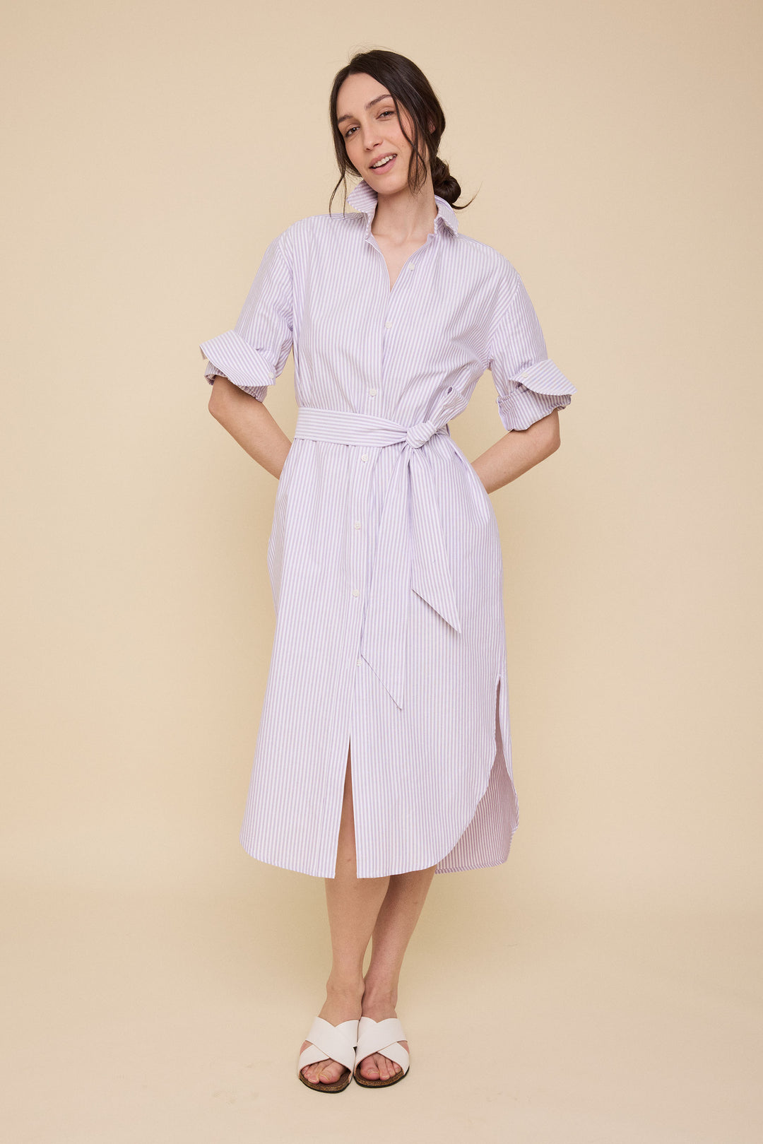 Long Belted Shirt Dress Lavender Oxford Stripe | The Sleep Shirt Long Belted Shirt Dress Lavender Oxford Stripe | The Sleep Shirt