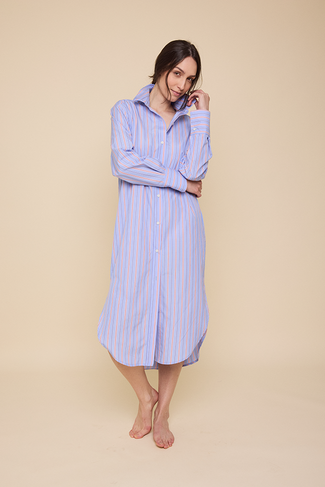 Long Belted Shirt Dress Newbury Stripe