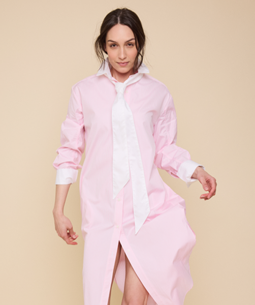 Long Belted Shirt Dress Pink Stripe Shirting | The Sleep Shirt Long Belted Shirt Dress Pink Stripe Shirting | The Sleep Shirt