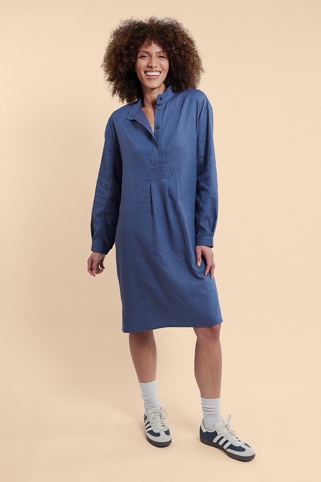 Long Sleep Shirt Blue Brushed Cotton