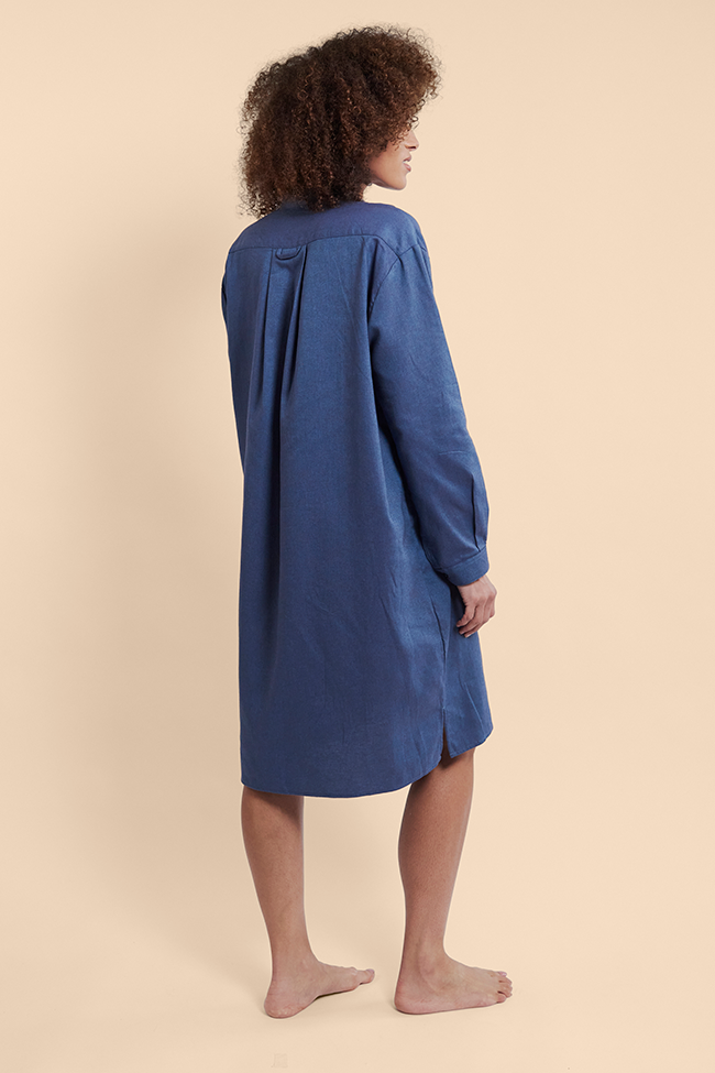 Long Sleep Shirt Blue Brushed Cotton