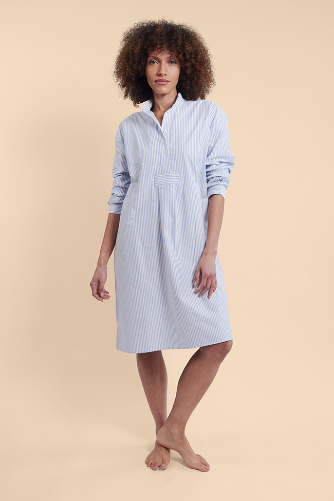 Long Sleep Shirt Blue Oxford Stripe
