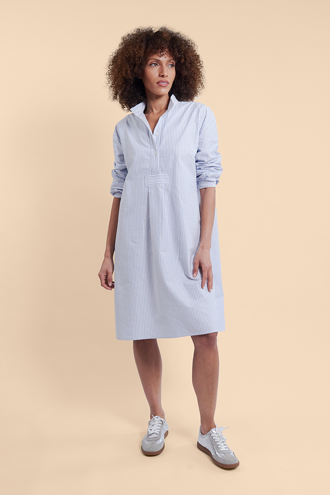 Long Sleep Shirt Blue Oxford Stripe