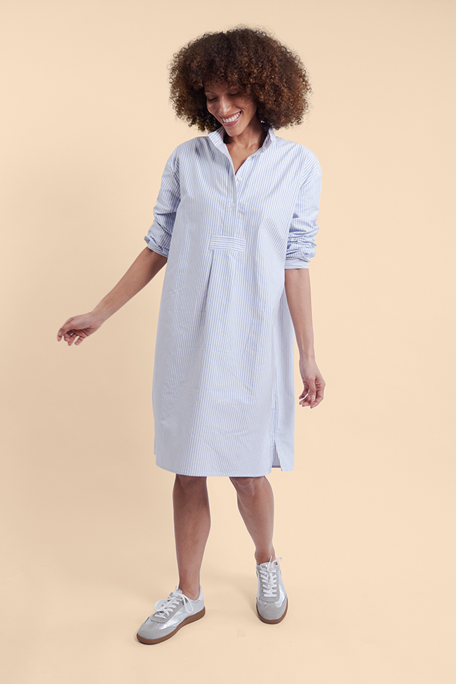 Long Sleep Shirt Blue Oxford Stripe