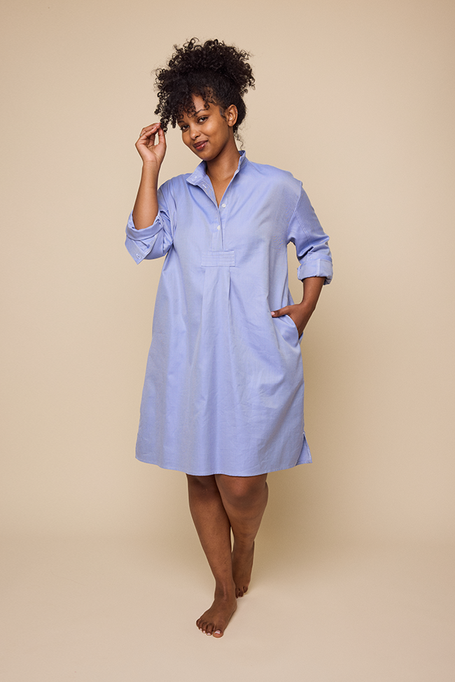 Short Sleep Shirt Blue Twill