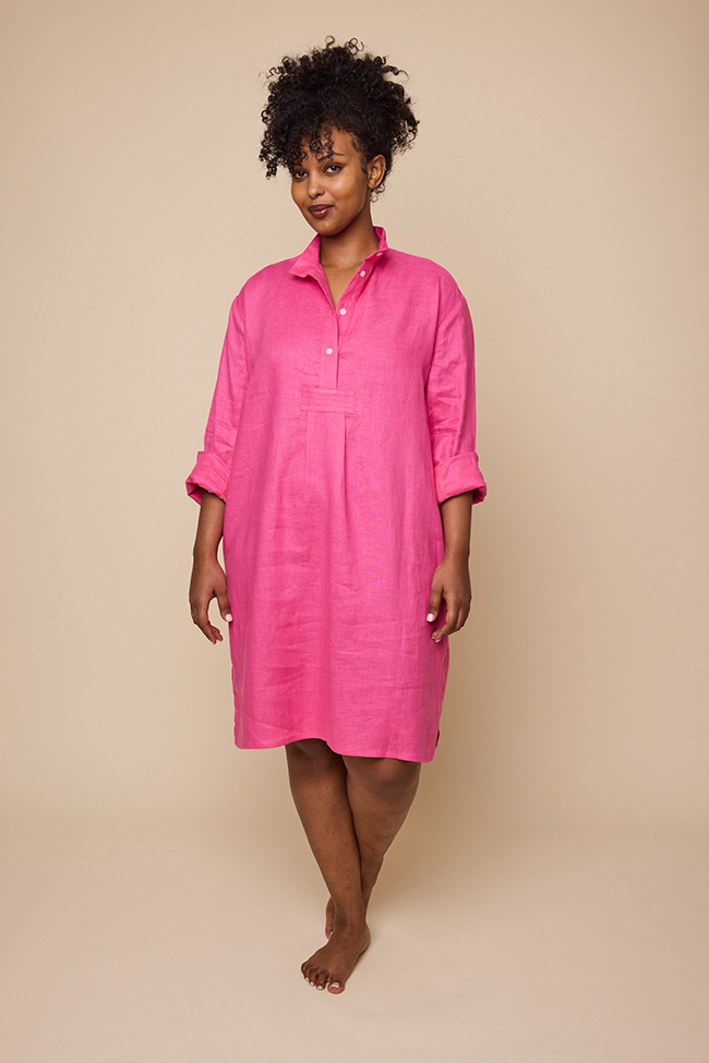 Long Sleep Shirt Fuchsia Linen