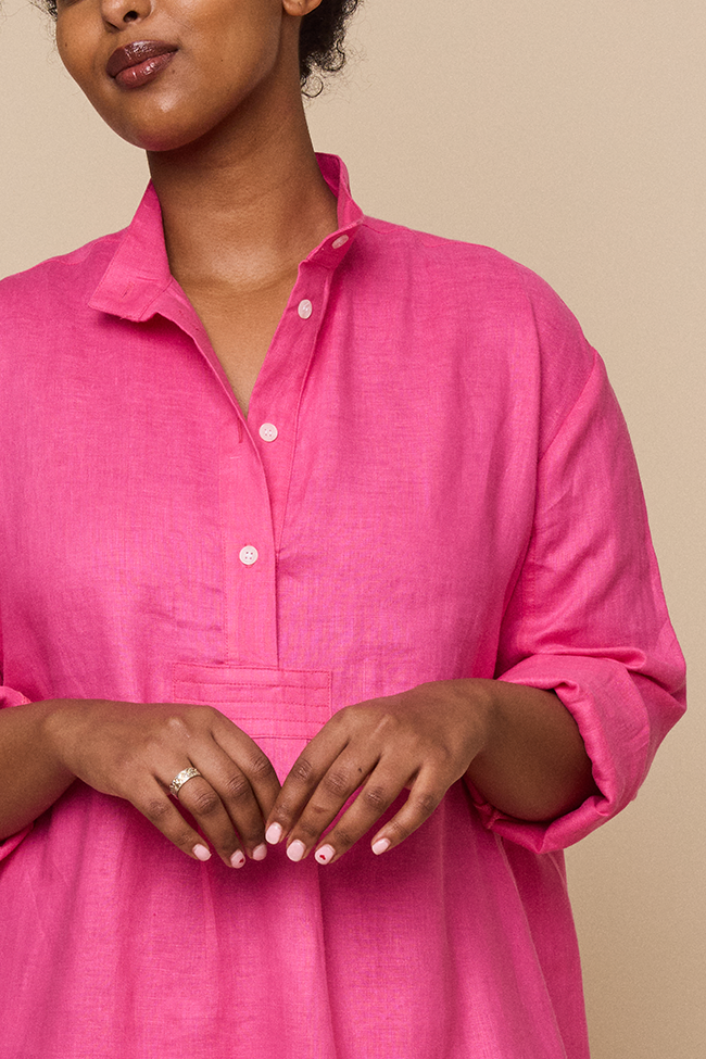 Long Sleep Shirt Fuchsia Linen