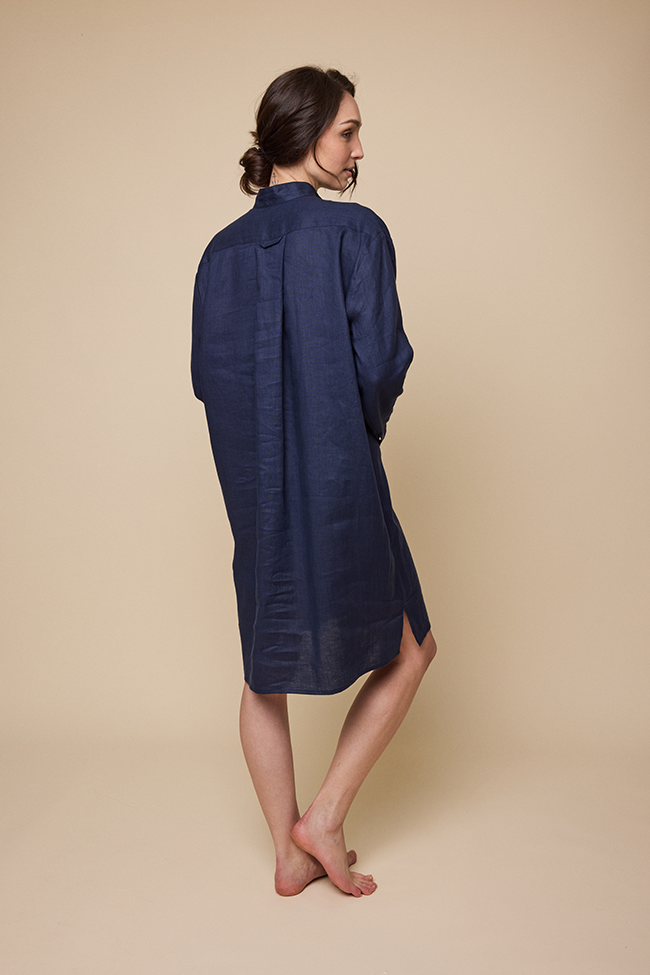 Long Sleep Shirt Navy Linen