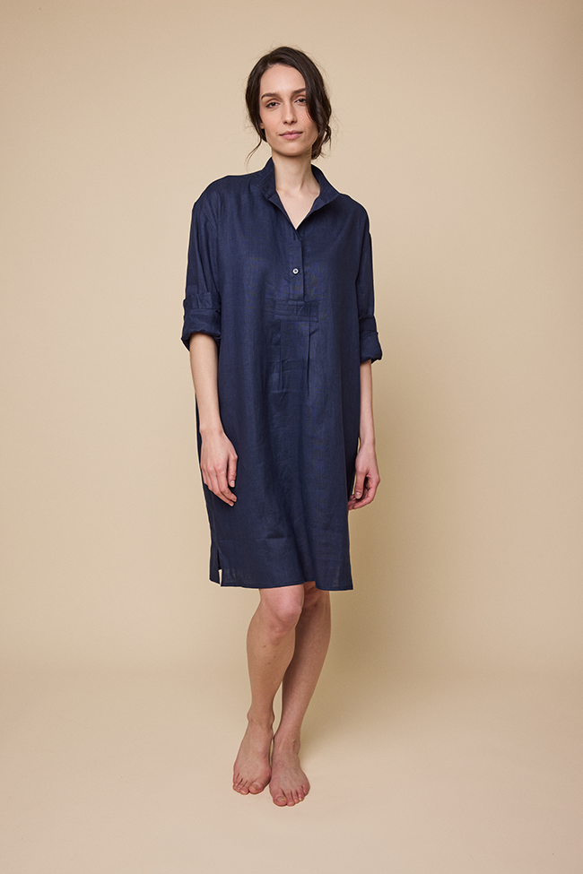Long Sleep Shirt Navy Linen