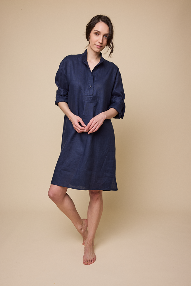 Long Sleep Shirt Navy Linen