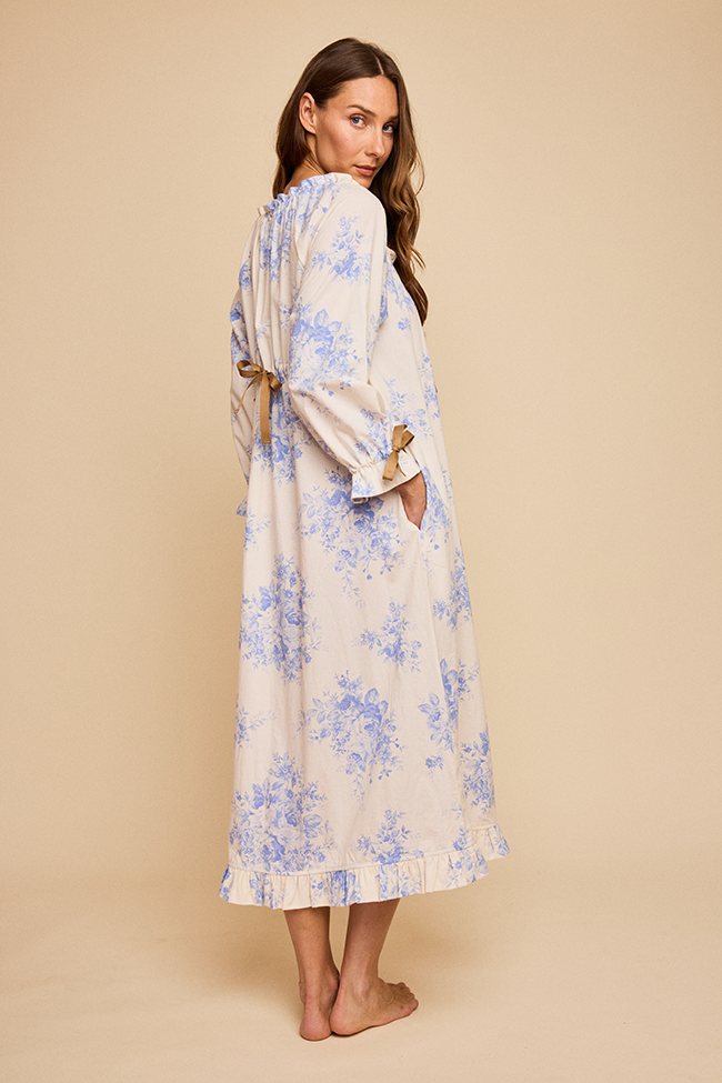 Long Sleeve Tie Nightie Blue Tea Rose