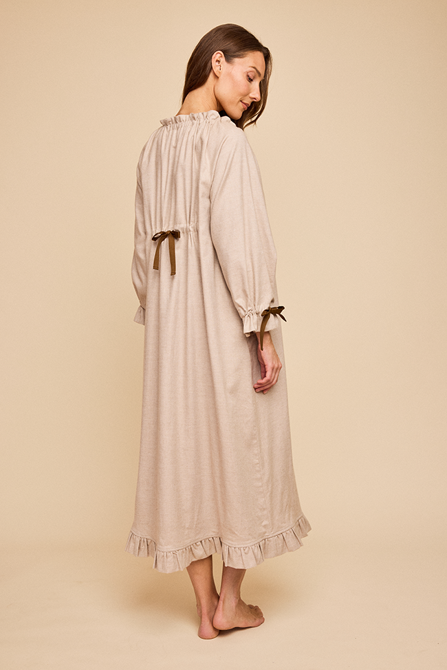 Long Sleeve Tie Nightie Fawn Cashmere Blend