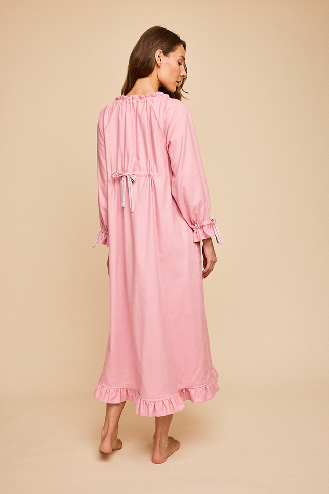 Long Sleeve Tie Nightie Pink Flannel