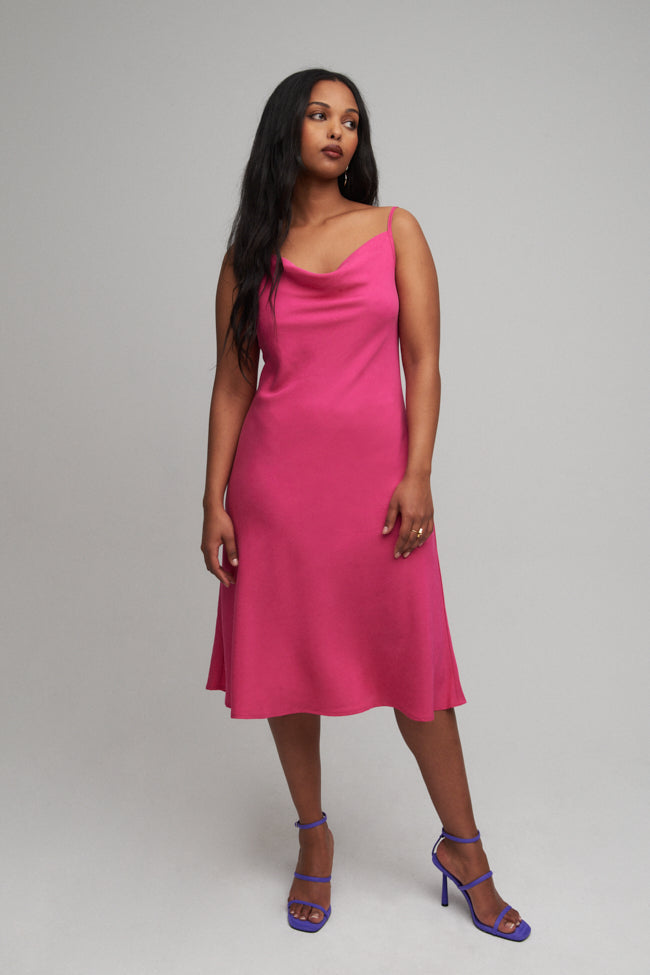 Cowl Neck Dress Magenta Twill