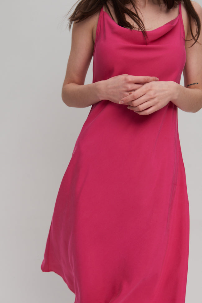 Cowl Neck Dress Magenta Twill