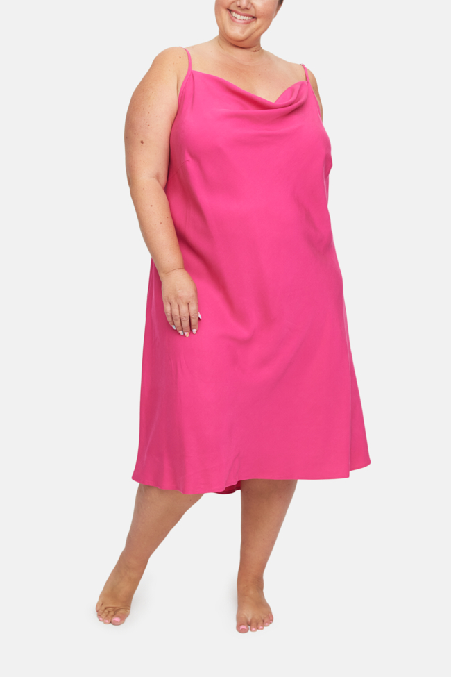 Cowl Neck Dress Magenta Twill