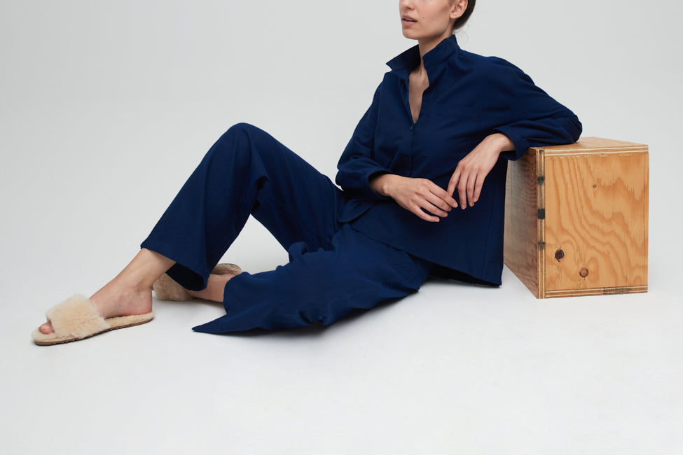 Set - Long Sleeve Shirt and Lounge Pant Navy Flannel