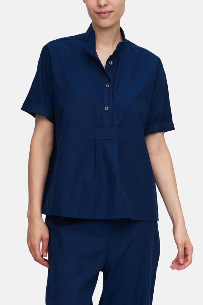 Short Sleeve Cropped Sleep Shirt Navy Flannel