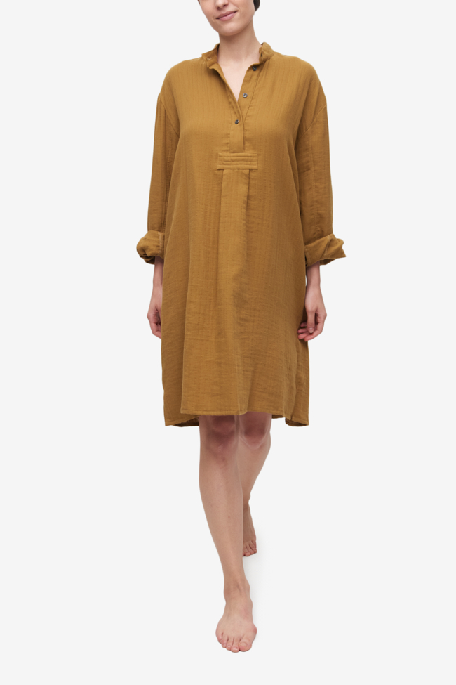 Long Sleep Shirt Olive Striped Gauze