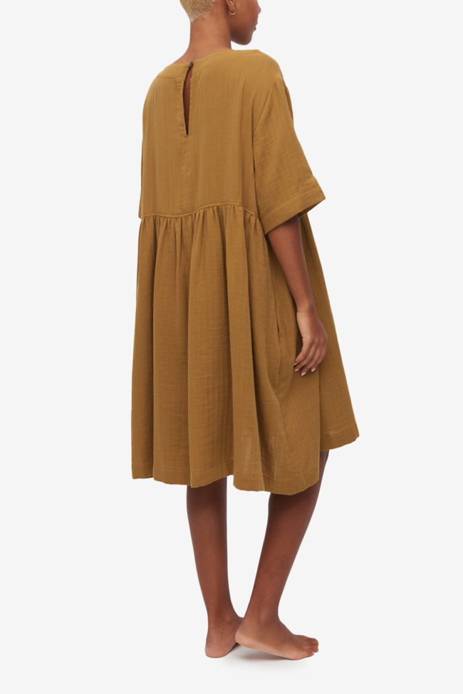 Smock Dress Olive Striped Gauze