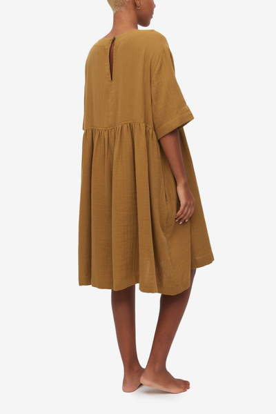 Smock Dress Olive Striped Gauze
