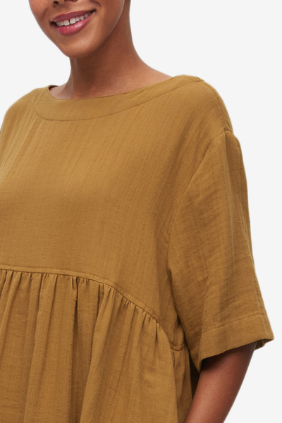Smock Dress Olive Striped Gauze