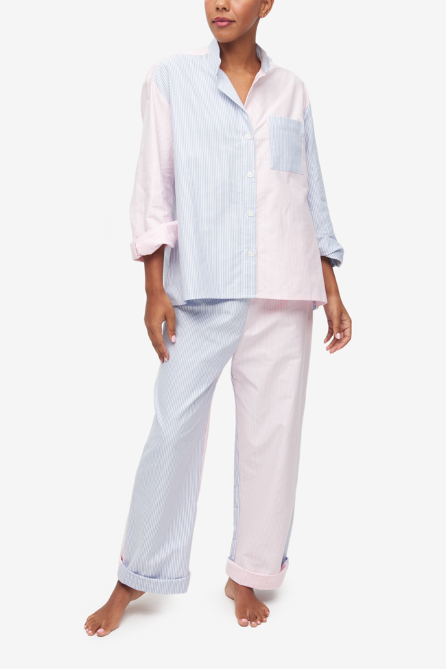 Set - Long Sleeve Shirt and Lounge Pant Oxford Stripe Mix