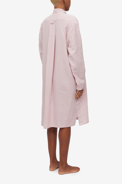 Long Sleep Shirt Pale Pink Striped Gauze