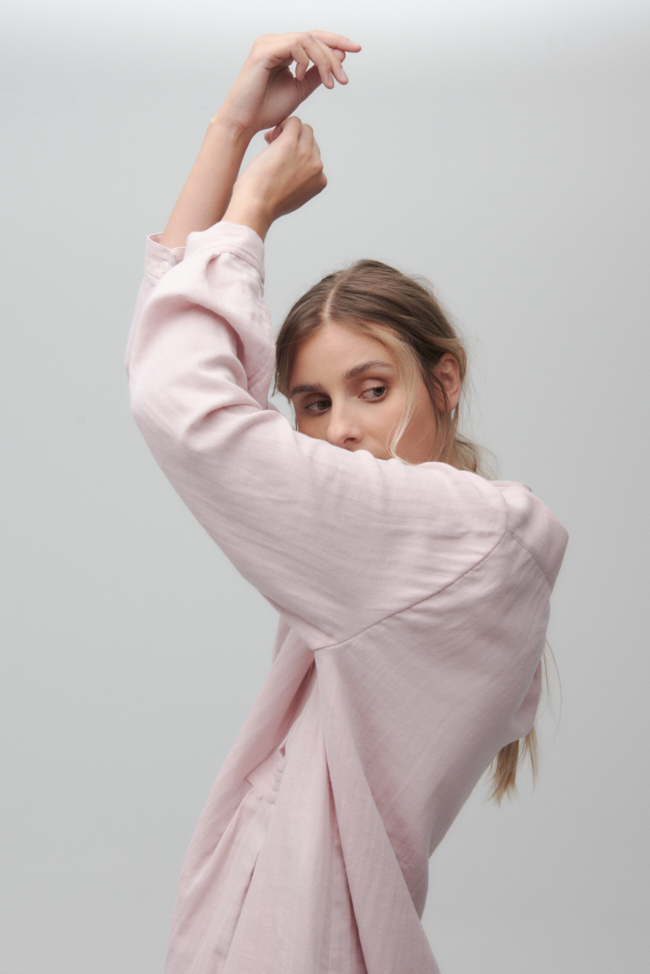 Long Sleep Shirt Pale Pink Striped Gauze