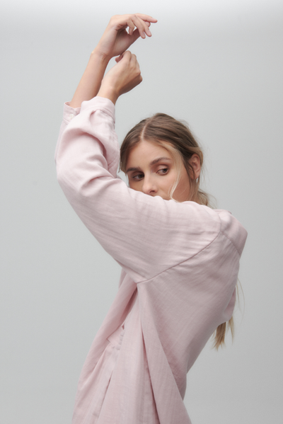Long Sleep Shirt Pale Pink Striped Gauze