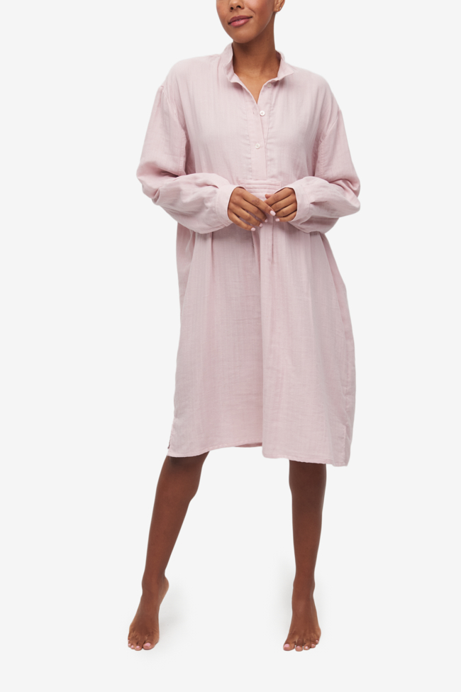 Long Sleep Shirt Pale Pink Striped Gauze