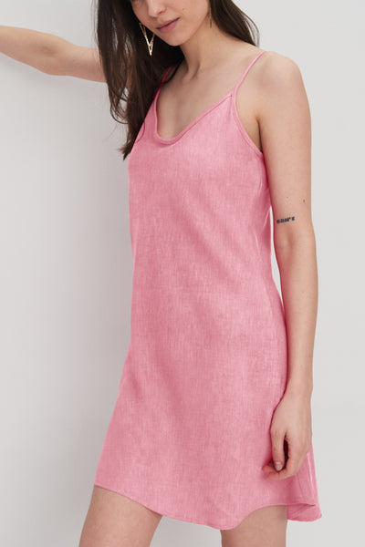 Short Slip Dress Raspberry Pink Linen