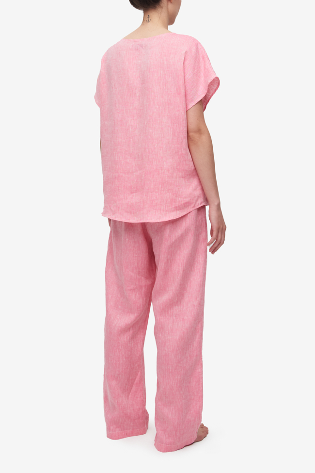 Set - Woven T-Shirt and Lounge Pant Raspberry Pink Linen