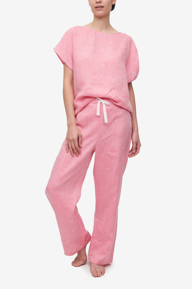 Set - Woven T-Shirt and Lounge Pant Raspberry Pink Linen