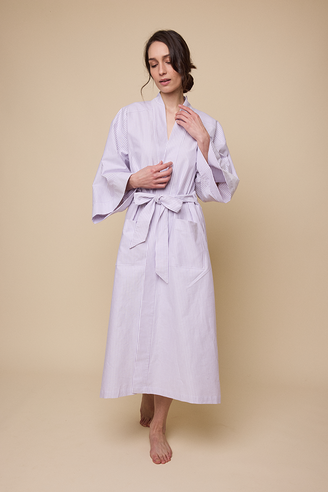 Set - Robe & Sleeveless Nightie<br>in Lavender Oxford Stripe