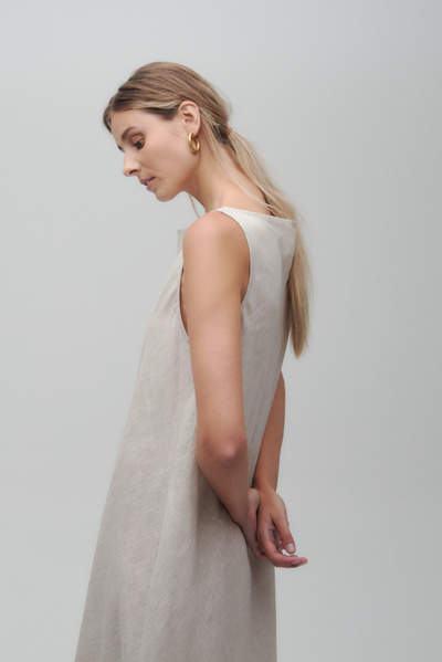 Midi Bias Dress Sand Linen