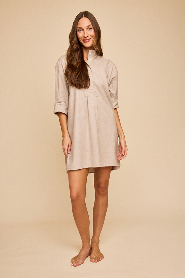 Short Sleep Shirt Fawn Cashmere Blend Flannel