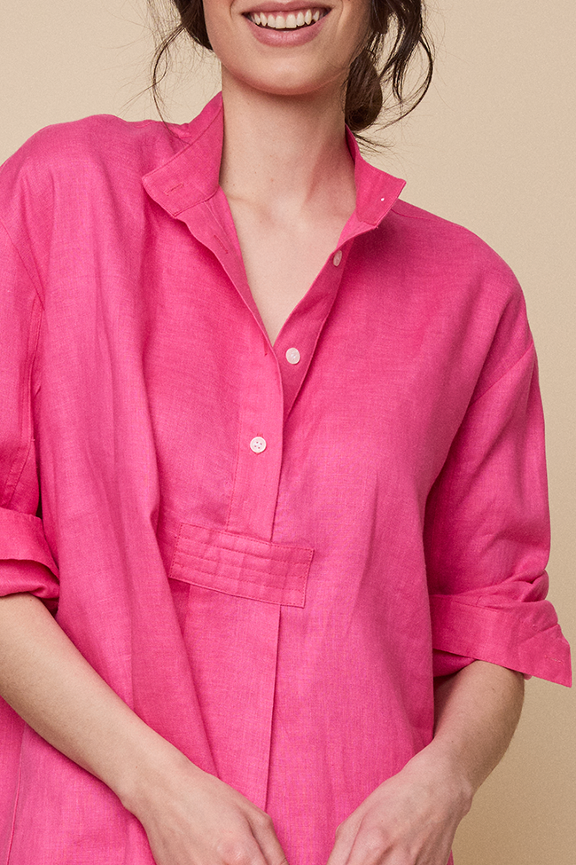 Short Sleep Shirt Fuchsia Linen