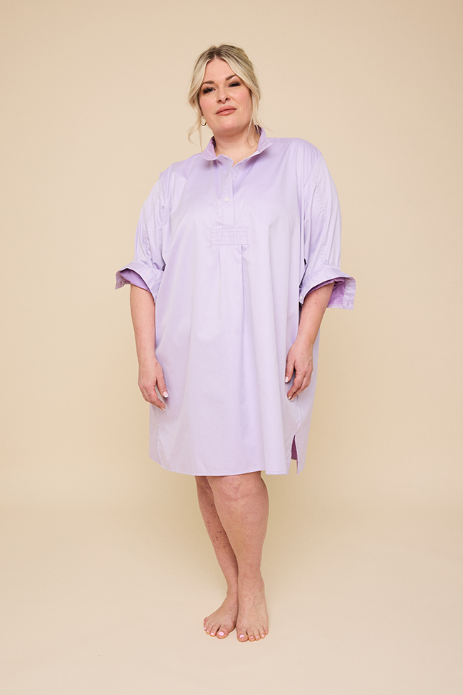 Short Sleep Shirt Lavender Cotton Shirting