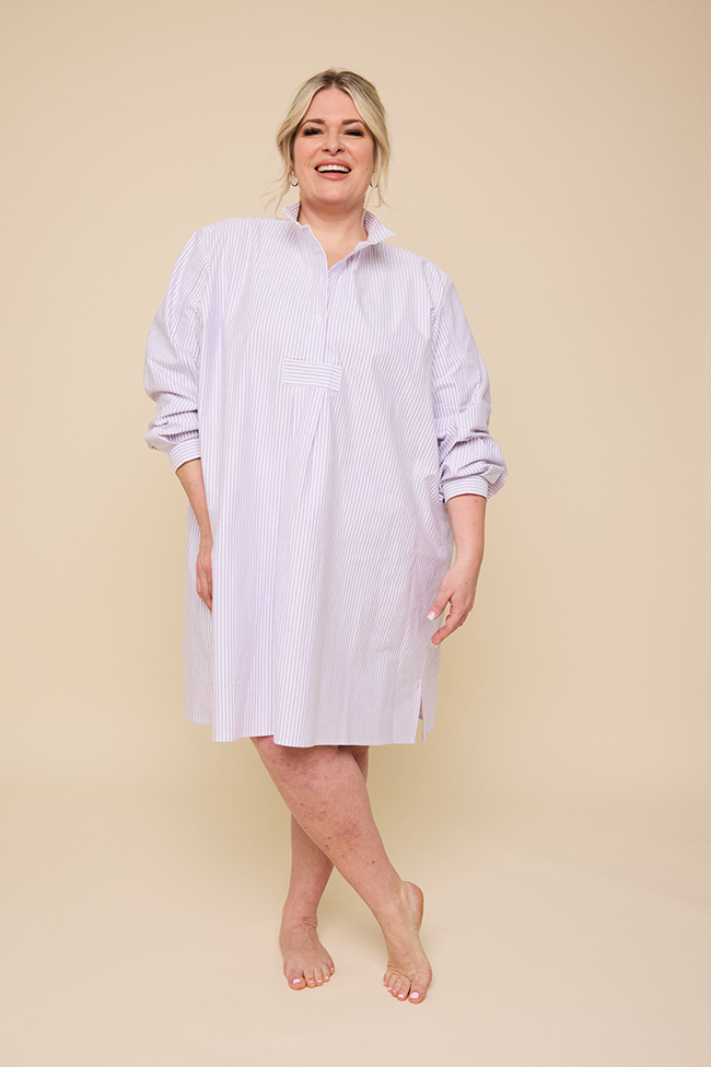 Short Sleep Shirt Lavender Oxford Stripe