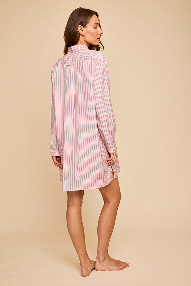 Short Sleep Shirt Pink Taupe Stripe