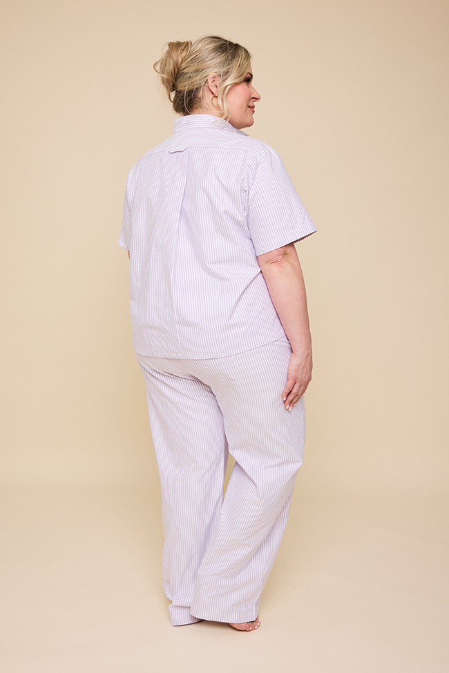 Set - Short Sleeve Cropped Sleep Shirt & Lounge Pant Lavender Oxford Stripe