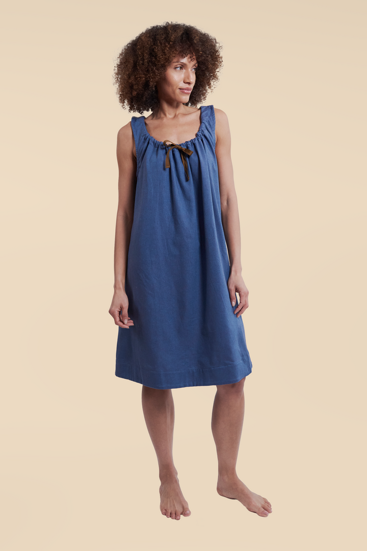 Sleeveless Nightie Blue Brushed Cotton Flannel