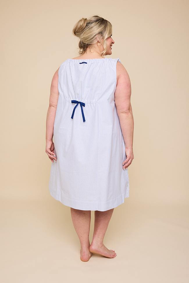 Sleeveless Nightie Blue Oxford Stripe